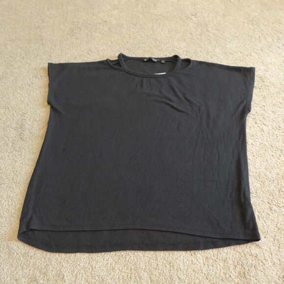 Athleta Women Small Pullover Oversize Short Sleeve Ribbed Hi Lo Hem Black - Picture 1 of 7